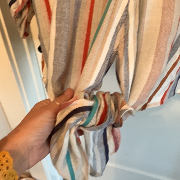 Multi Colored Stripe tie front summer top - Picture 3 of 8